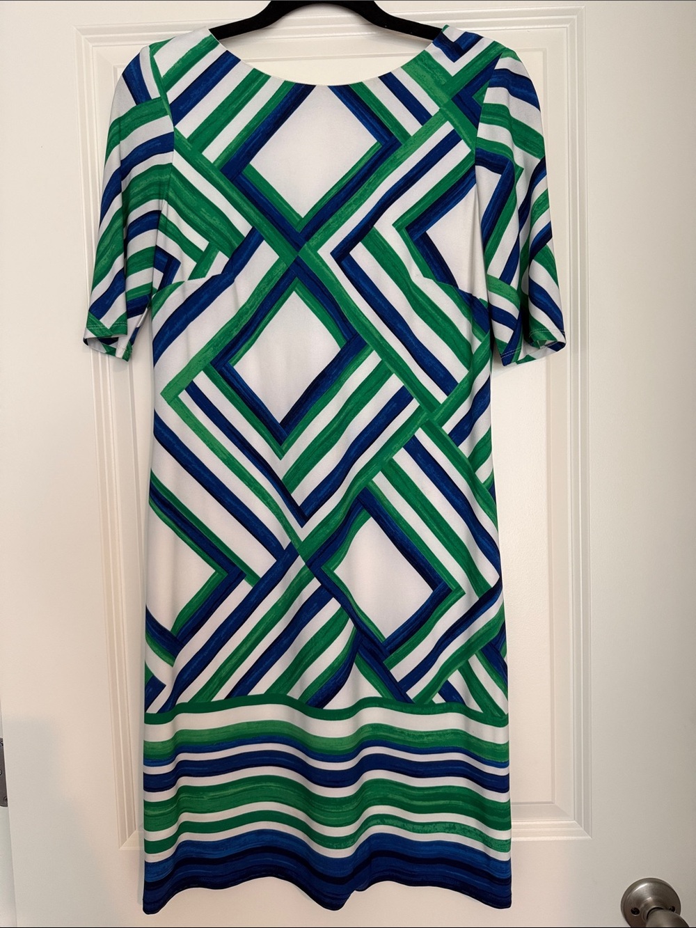 Green & Blue Geometric Shift Dress